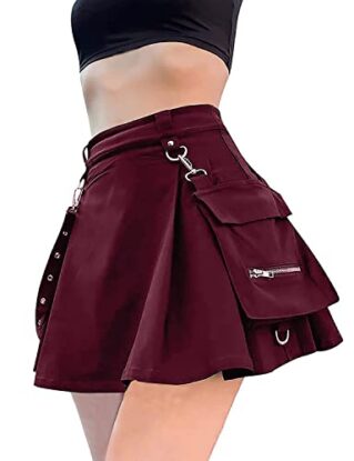 DINGJIUYAN femboy Punk Skirt Cargo Skirts for Women Kawaii Skirt Goth Black Pleated Mini Skirt with Chain High Waisted Tennis Skirt steampunk buy now online