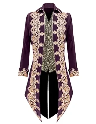 VOREING Mens Steampunk Pirate Jacket Gothic Prince Victorian Frock Coat, Purple, M steampunk buy now online