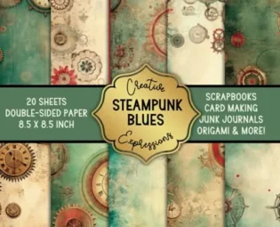 Steampunk Blues Patterned Double-Sided Craft Paper, 8.5" Square: Decorative Specialty Paper for Scrapbooks, Junk Journals, Origami, Cardmaking steampunk buy now online