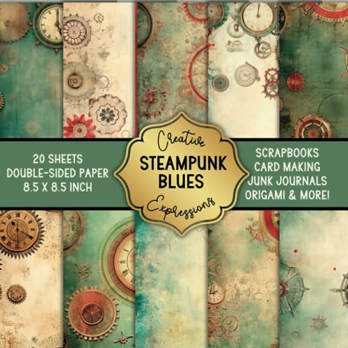 Steampunk Blues Patterned Double-Sided Craft Paper, 8.5" Square: Decorative Specialty Paper for Scrapbooks, Junk Journals, Origami, Cardmaking steampunk buy now online