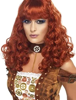 Smiffys Women's Long and Curly Auburn Wig with Bangs, One Size, Steampunk Wig, 5020570357552 steampunk buy now online