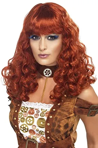 Smiffys Women's Long and Curly Auburn Wig with Bangs, One Size, Steampunk Wig, 5020570357552 steampunk buy now online