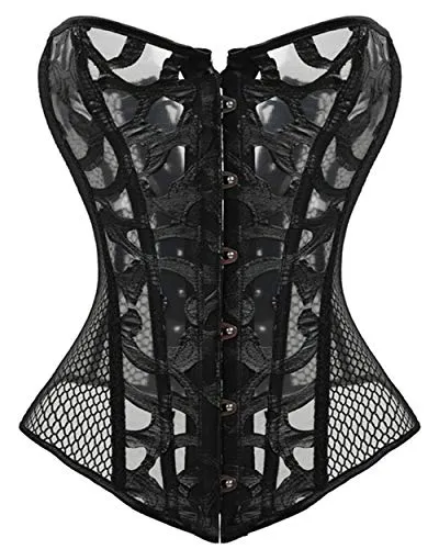 Kelvry Women's Sexy Satin Waist Cincher Lace up Boned Overbust Corset Basque Bustier Top Black 6-24 (22-24, Black) steampunk buy now online