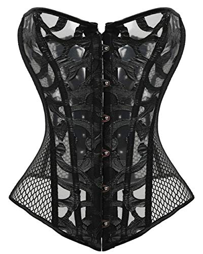 Kelvry Women's Sexy Satin Waist Cincher Lace up Boned Overbust Corset Basque Bustier Top Black 6-24 (22-24, Black) steampunk buy now online