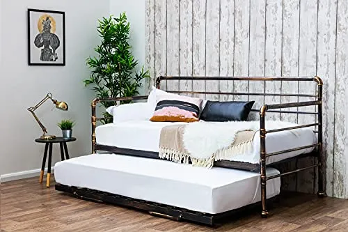Banbury Metal Day Bed & Guest Pull Out Trundle Bed -Industrial Scaffold Pipe Style - Single 3ft - Antique Silver or Bronze (Bronze) steampunk buy now online