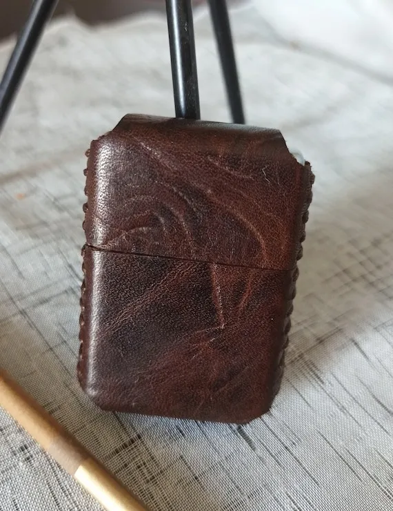 Retro-Style Leather Gasoline Lighter Case - Red Copper with Distressed Black Finish by halimesshop steampunk buy now online