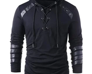 Cenlang Men's Gothic Steampunk Shirts Sweatshirt Lace Up Long Sleeve Pullover Hippie Hooded Tee V-Neck Yoga Top Tops Black steampunk buy now online
