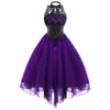 Women's Sleeveless Gothic Lace Dress 80s Fancy Dress Corset Halter Lace Swing Cocktail Purple steampunk buy now online