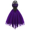 Women's Sleeveless Gothic Lace Dress 80s Fancy Dress Corset Halter Lace Swing Cocktail Purple steampunk buy now online