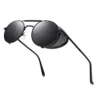 LECKIRUT Round Steampunk Sunglasses Men Women Vintage Retro Style Metal Frame Sun Glasses Black Frame Grey Lens steampunk buy now online