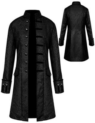 Sangdut Men's Medieval Steampunk Halloween Costumes, Gothic Frock Coat Victorian Court Uniform, Renaissance Bottom Vintage Adult Festival Tailcoat (Black, XXL) steampunk buy now online