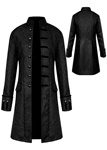 Sangdut Men's Medieval Steampunk Halloween Costumes, Gothic Frock Coat Victorian Court Uniform, Renaissance Bottom Vintage Adult Festival Tailcoat (Black, XXL) steampunk buy now online