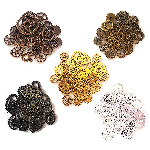 Awtlife 300g Assorted Vintage Antique Steampunk Gears Charms Watch Gear Set 5 Colours steampunk buy now online