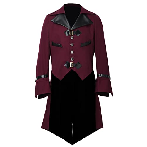 BLESSUME Gothic Victorian Tailcoat Steampunk VTG Coat Jacket Halloween Cosplay Costume (XL, Wine Red) steampunk buy now online