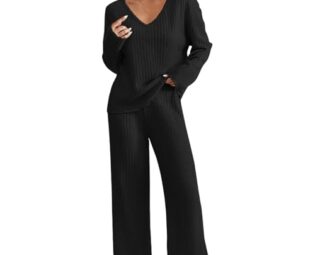AMhomely Lounge Sets for Women UK Tracksuits Knitted Outfit Oversized Long Sleeve Solid Color Tops Wide Leg High Waist Trousers Pants Fluffy Cosy Pyjamas Holiday Dailywear steampunk buy now online