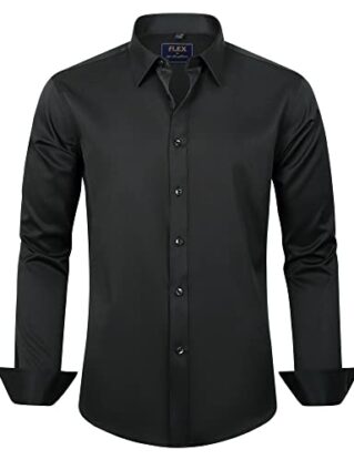 J.VER Men's Long Sleeve Black Dress Shirt Regular Fit Solid Business Casual Formal Shirt Button Down Wedding Work Stretch Non Iron XL steampunk buy now online