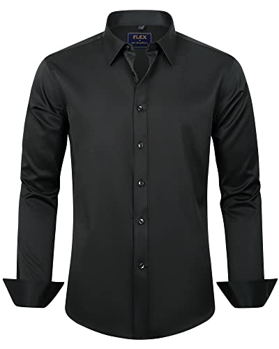 J.VER Men's Long Sleeve Black Dress Shirt Regular Fit Solid Business Casual Formal Shirt Button Down Wedding Work Stretch Non Iron XL steampunk buy now online