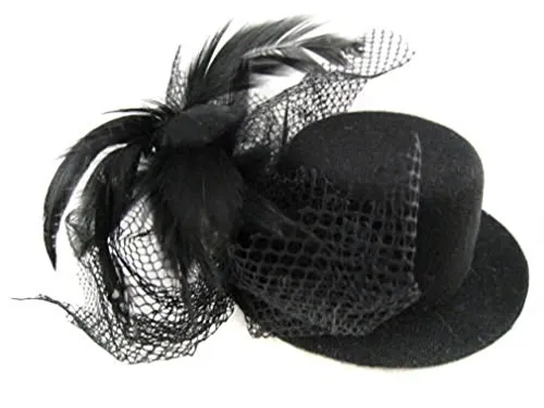 Black Mini Top Hat Feather Net Hair Clips Fascinator steampunk buy now online