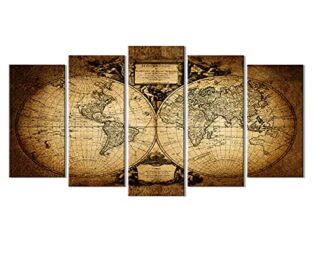 WELMECO 5 Pieces Ancient Map of the World Wall Canvas Prints Retro Map Poster Framed and Stretched Painting Vinitage Old Map for Living Room Office Decoration Large steampunk buy now online