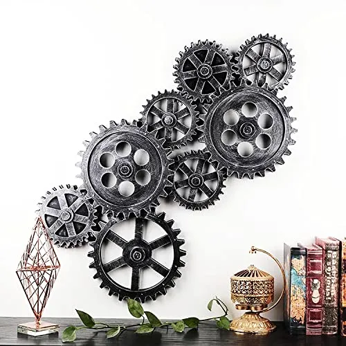 WTTTTW 37 Inch Industrial Steampunk Style Gear Wheel Wall Decoration, Wall Mount Vintage Gear Wheel Wall Art Decor for Home Bar Office Hotel Cafe Resturant,Silver steampunk buy now online