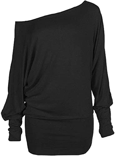 Crazy Girls Womens Long Sleeve One Off-Shoulder Plain Baggy Batwing Top UK8-24 (8-10, Black Plain) steampunk buy now online