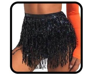 Zookey Sequin Tassel Skirt Belly Dance Hip Scarf Black Fringe Skirts Halloween Festival Costume Party Rave Skirt for Women and Girls steampunk buy now online