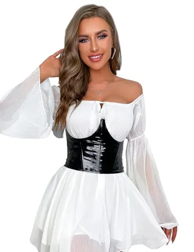 ohyeahlady Women’s Underbust Corset with Adjustable Straps Black Faux Leather Steampunk Bustier Corset Tops Size M steampunk buy now online