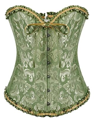 FeelinGirl Women's Bustiers Corsets For Women Adult Gothic Bustier Corset Green Corset Lingerie For Women Satin Boned Lace Up Overbust Bridal 10 Steel Bones with G-string XXL steampunk buy now online