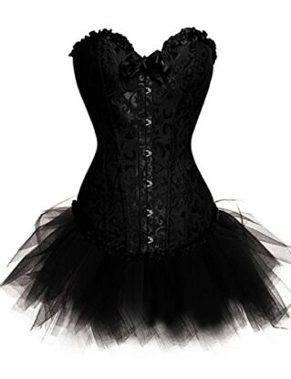 KUOSE Women's Plus Size Lingerie Burlesque Corset with Tutu Skirt Halloween Outfit Sets Black steampunk buy now online