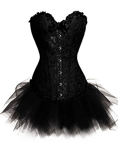 KUOSE Women's Plus Size Lingerie Burlesque Corset with Tutu Skirt Halloween Outfit Sets Black steampunk buy now online