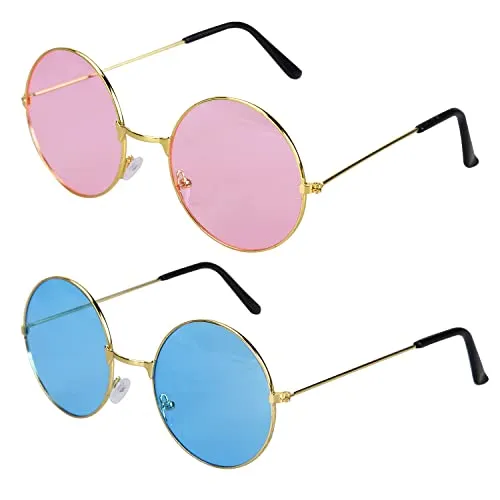 Jomnvo 2 Pieces Hippie Retro Sunglasses John 60's Style Round Colored Glasses Fancy Dress Costume Accessories steampunk buy now online