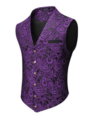 COOFANDY Mens Suit Vest Paisley Floral Victorian Vests Gothic Steampunk Formal Waistcoat Tuxedo Vests with Notched Lapels, Purple, Small steampunk buy now online