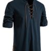LucMatton Men's Retro Lace up Medieval Costume Shirts for Halloween Cosplay Viking Pirate Steampunk Vampire Renaissance Gothic Victorian Clothes Navy Medium steampunk buy now online