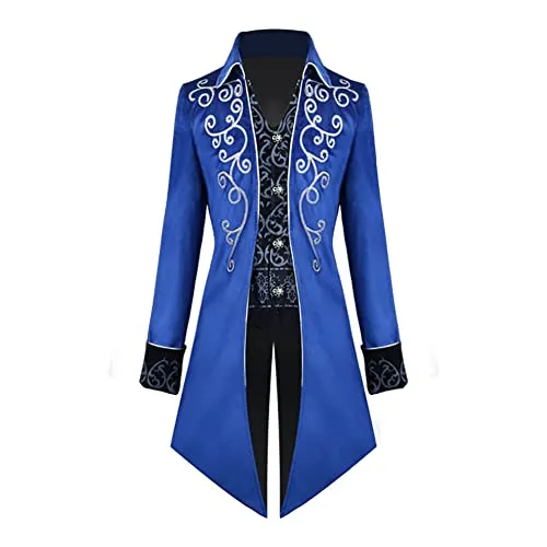 OBEEII Mens Steampunk Jacket Victorian Renaissance Medieval Gothic Vintage Embroidery Tailcoat Coat Party Halloween Cosplay Pirate Tuxedo Uniform Costume Blue A M steampunk buy now online