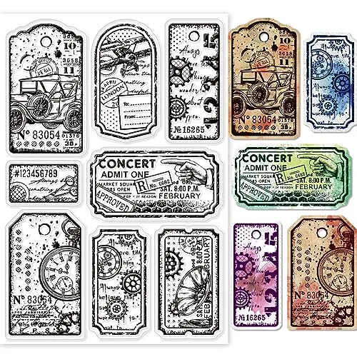 GLOBLELAND Retro Steampunk Label Clear Stamps for DIY Scrapbooking Vintage Label Tags Silicone Clear Stamp Seals Transparent Stamps for Cards Making Photo Album Journal Home Decoration steampunk buy now online