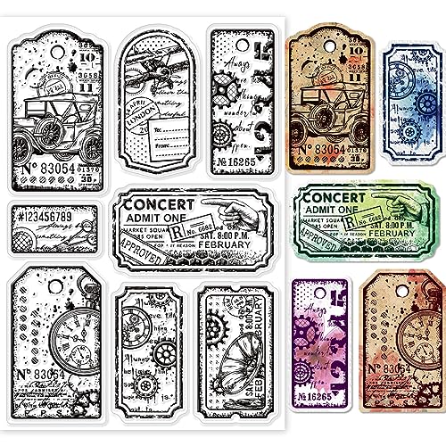 GLOBLELAND Retro Steampunk Label Clear Stamps for DIY Scrapbooking Vintage Label Tags Silicone Clear Stamp Seals Transparent Stamps for Cards Making Photo Album Journal Home Decoration steampunk buy now online