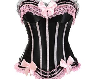 Grebrafan Push up Corsets for Women Plus Size Striped Bustier Burlesque (UK(20-22) 5XL, Black/Pink) steampunk buy now online