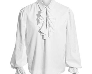 ZSBAYU Men Ruffled Gothic Steampunk Victorian Pirate Cosplay Long Sleeve Shirt(White,Small) steampunk buy now online