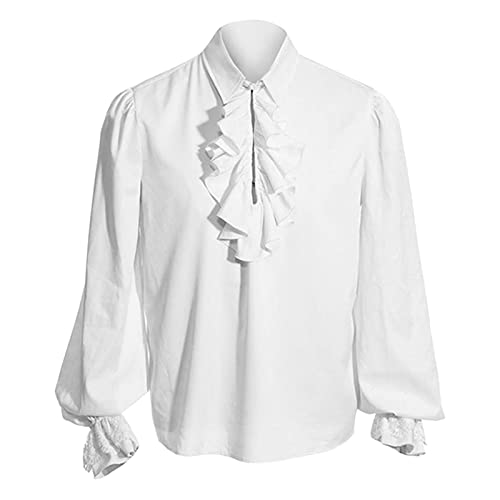 ZSBAYU Men Ruffled Gothic Steampunk Victorian Pirate Cosplay Long Sleeve Shirt(White,Small) steampunk buy now online