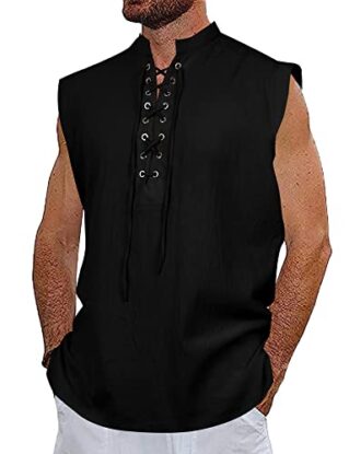 NANAMEEI Mens Pirate Sleeveless Shirt Men's Medieval Viking Shirt Black 2XL steampunk buy now online