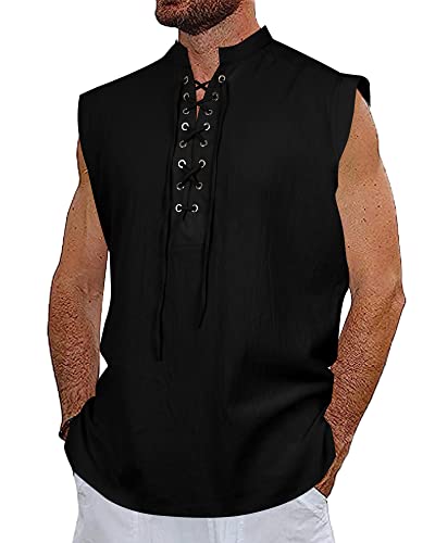 NANAMEEI Mens Pirate Sleeveless Shirt Men's Medieval Viking Shirt Black 2XL steampunk buy now online