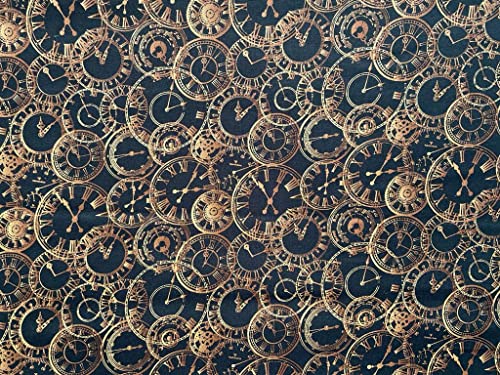 Steampunk Clocks Cotton Fabric | Design Craft Quilting Scrapbooking 44" Wide | Fabric by The Metre (FS659) steampunk buy now online