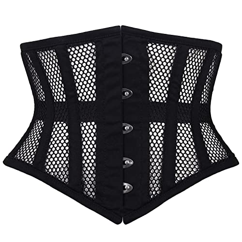 ShopologyGB Women's Underbust Black Cotton Mesh Original Steel Boned Waist Training Corsets (as8, alpha, m, regular, regular) steampunk buy now online