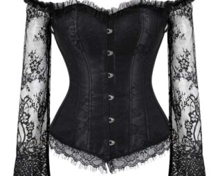 SZIVYSHI Women's Overbust Lace up Back Corset with Shoulder Sleeve and Long Skirt , Black -S(Waist:62cm) steampunk buy now online