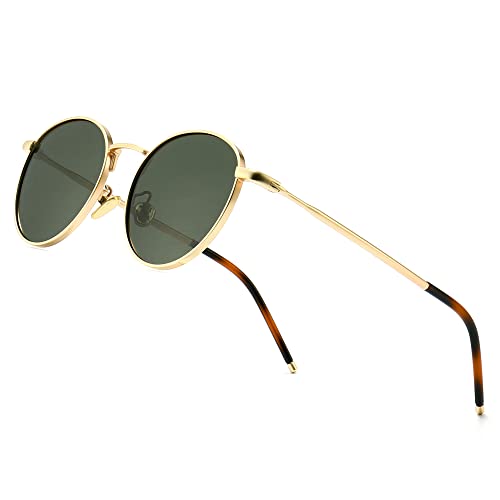 SUNGAIT Round Vintage Polarized Sunglasses Classic Retro Metal Frame Sunglasses Circular for Women Men(Gold Frame/Polarized Green Lens)-SGT059JKMOLVUUK steampunk buy now online