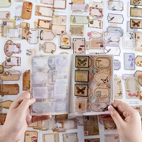 SHANFAA 20 Sheets (135PCS) PET Transparent Stickers Book,Vintage Scrapbook Decorative Stickers Book,Aesthetic Waterproof Stickers Scrapbooking Supplies, for Journaling Albums Planner Crafter Gifts steampunk buy now online