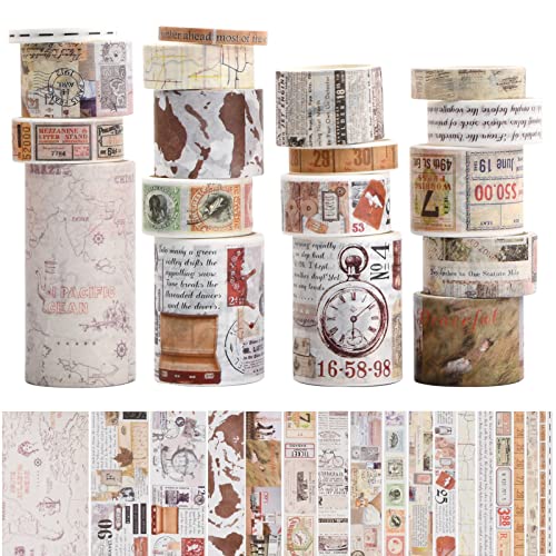 18 Rolls Washi Tape Vintage Decorative Masking Tape Vintage Washi Tape Set Masking Tape Nostalgic Style Decor Sticker for DIY Craft Scrapbooking Bullet Journal Planner Gift Wrapping Office Supplies steampunk buy now online