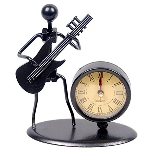 Creative Modern Iron Art Instrument Black Quartz Clock Vintage Shelf Clock Decorative Desk Clock Home Office Desk Decoration Gift (C68 Electric Guitar) steampunk buy now online