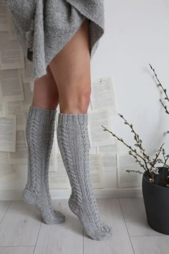 Knee long merino wool hand knitted socks, unisex natural wool hand knitted long socks,warm socks, Valentine's Day gift by HomeDesignFactory steampunk buy now online
