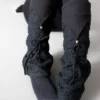 Warmly Lined Leg Warmers, Boot Cuffs - with Lacing and Brass Bells - Fleece - black by REGENBOGENSCHWARZ steampunk buy now online